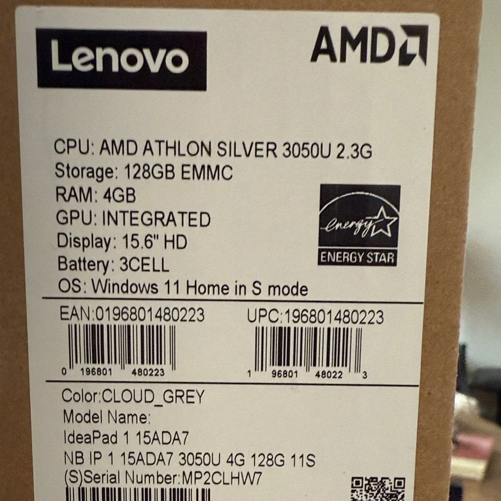Lenovo Ideapad 1 Silver Laptop with Box